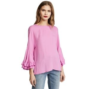 Kobi Halperin Women's Luanne Silk Blouse Ruffle Bell Sleeve Taffy Pink Small
